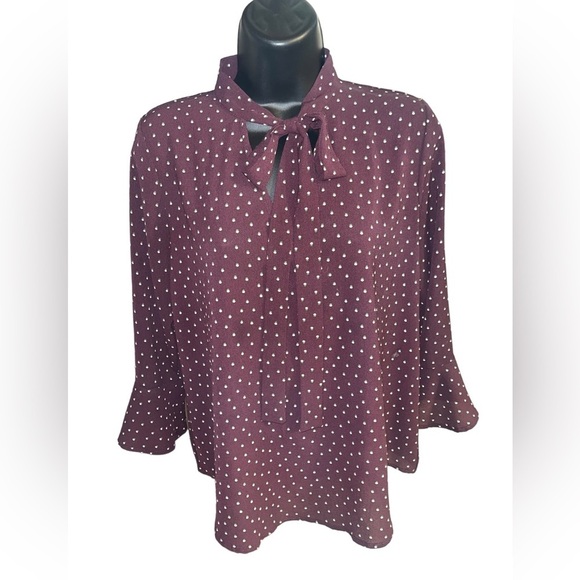 Sweet Wanderer Tops - Sweet Wanderer Polka Dot Neck Tie Blouse L